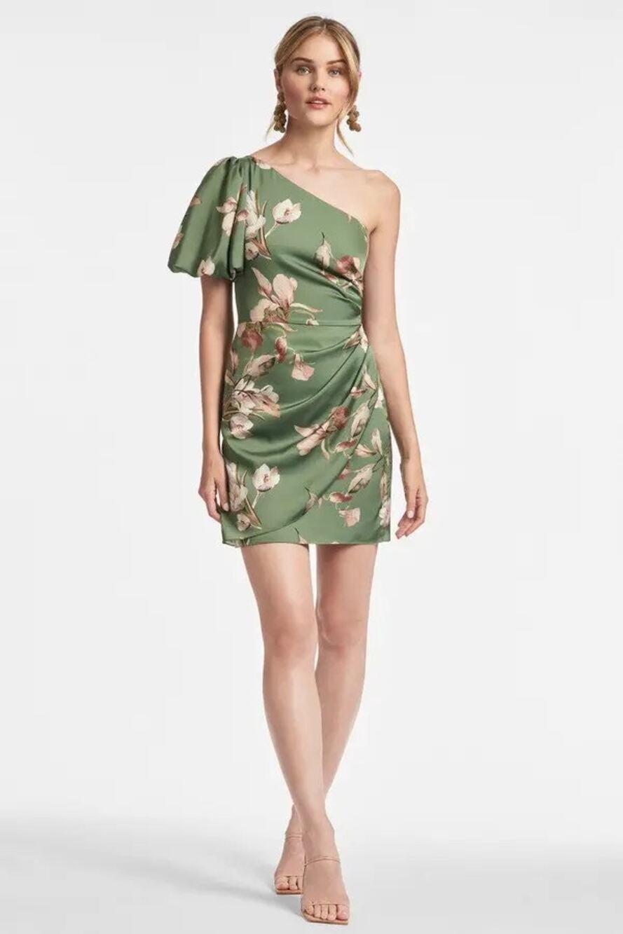 NWT Sachin & Babi Amelia Dress Olive Floral One Shoulder Size 8 Party